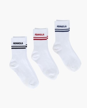 Adanola 3 Pack College Socks Vita Svarta Vita Röda Vita Marinblå Blå | 57908-SJXD