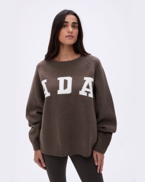 Adanola ADA Oversized Knit Sweatshirt Mörkbruna Grädde | 19365-GOPS