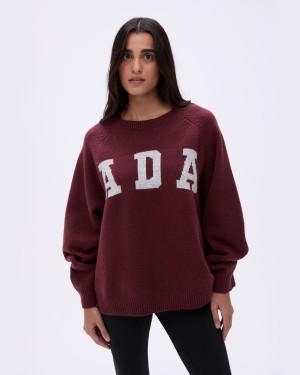 Adanola ADA Oversized Knit Sweatshirt Vinröda Ljusgrå | 79542-XDQP