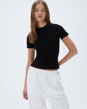 Adanola Cotton Short Sleeve Top Svarta | 17639-CXZI