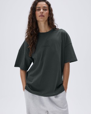 Adanola Freehand Washed Short Sleeve Drop Shoulder T-shirt Gröna | 97516-EXIL