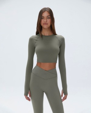 Adanola Long Sleeve Crop Top Olivgröna Gröna | 41679-LSEY