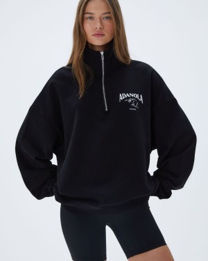 Adanola Outdoors Oversized Funnel Neck Zip Sweatshirt Svarta | 67531-EHLR
