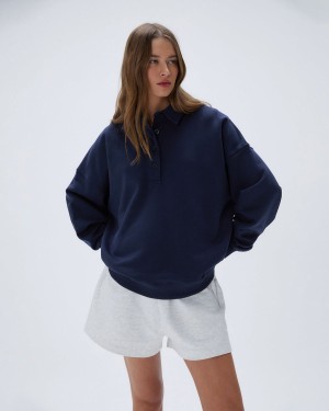 Adanola Oversized Button Up Sweatshirt Marinblå Blå | 16874-SDAH