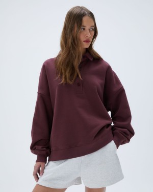Adanola Oversized Button Up Sweatshirt Vinröda | 62054-ZBJM