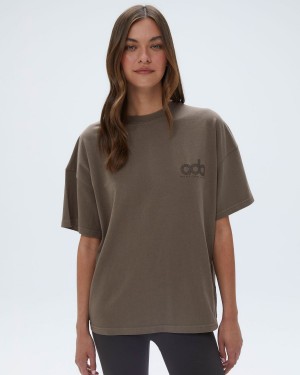 Adanola Performance Washed Short Sleeve Drop Shoulder T-shirt Bruna | 72603-SKHC
