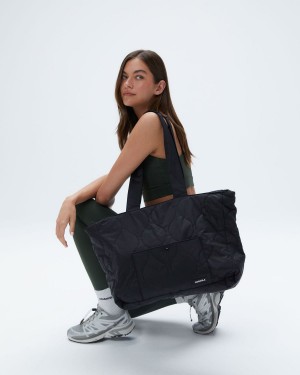 Adanola Quilted Nylon Tote Bag Svarta | 20145-YDUS