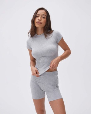 Adanola Rib Fold Over Crop Shorts Grå | 14205-CXZT