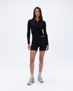 Adanola Rib Fold Over Crop Shorts Svarta | 51432-BXCW