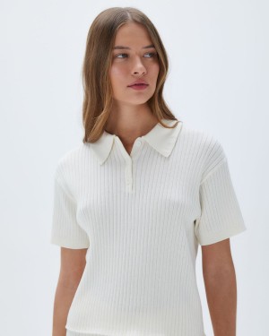 Adanola Rib Knit Short Sleeve Polo Top Vita | 54718-WNKD