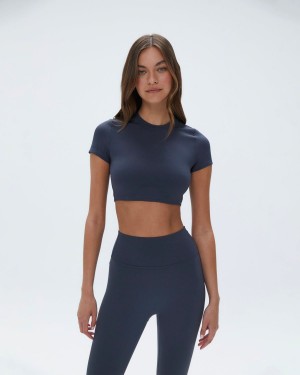 Adanola Short Sleeve Crop Top Blå | 49256-JQAX