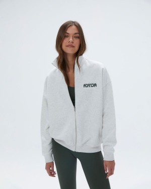 Adanola Sportswear Oversized Full Zip Funnel Sweatshirt Ljusgrå Mörkolivgröna | 90275-GHZX