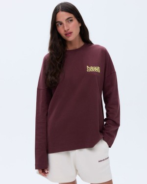 Adanola Trail Washed Long Sleeve Drop Shoulder T-shirt Vinröda | 52817-EDTJ