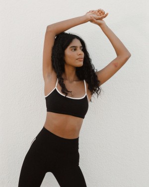 Adanola Ultimate Contrast Strap Scoop Bra Svarta Grädde | 43216-XGNQ