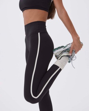 Adanola Ultimate Piping Leggings Svarta Grädde | 78023-ISRC
