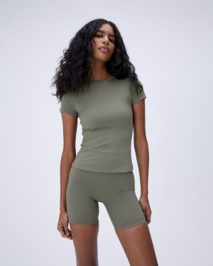 Adanola Ultimate Short Sleeve Longline Top Olivgröna Gröna | 04685-QHSK