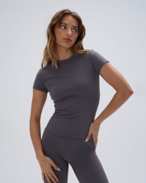 Adanola Ultimate Short Sleeve Longline Top Mörkgrå | 48265-XCQM