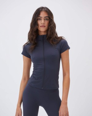 Adanola Ultimate Short Sleeve Zip Up Top Blå | 47306-CGWU