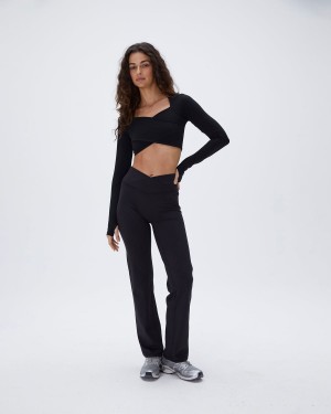 Adanola Ultimate Wrap Over Yoga Pant Svarta | 29710-ZGQL