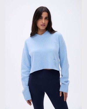 Adanola V Neck Knit Sweatshirt Blå | 35470-WVYQ