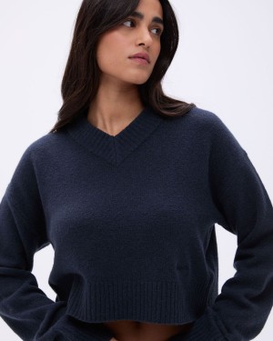 Adanola V Neck Knit Sweatshirt Mörkblå | 12753-ELVI