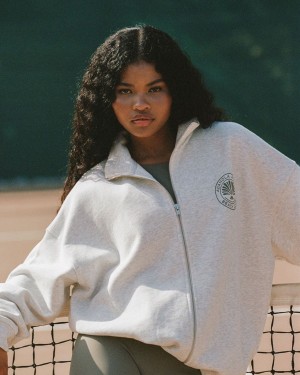 Adanola Vacation Oversized Funnel Full Zip Sweatshirt Ljusgrå | 83641-DWNE