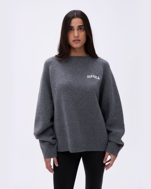 Adanola Varsity Oversized Knit Sweatshirt Mörkgrå Grädde | 21475-OVHX