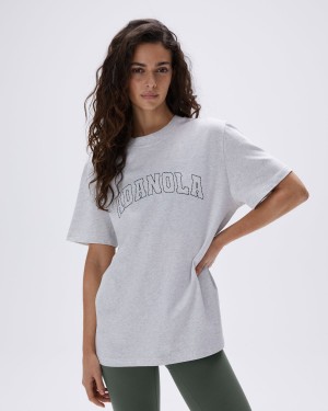 Adanola Varsity Stitch Oversized Short Sleeve T-shirt Ljusgrå Svarta | 28537-UABV