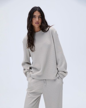 Adanola Waffle Long Sleeve T-shirt Grå | 08146-RUDJ