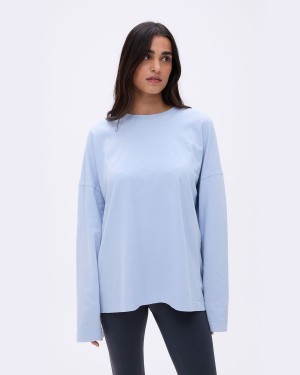 Adanola Washed Long Sleeve Oversized T-shirt Blå | 21065-MXJP